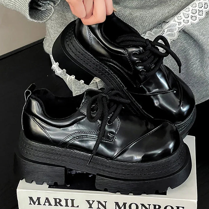 2025 Spring Women JK Mary Jane Shoes Fashion Lace Up Shoes Vintage Platform Elegant Thick Heel Shoes