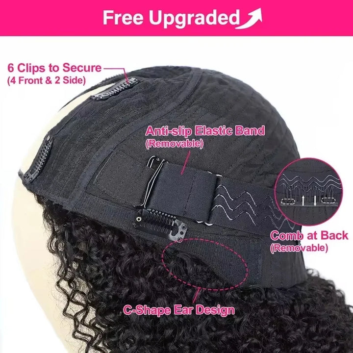 200 Density Kinky Curly V-Part Wig Human Hair No Leave Out Upgrade Deep Wave Curly V Shape Wig No Glue Clip In Half Wigs on Sale