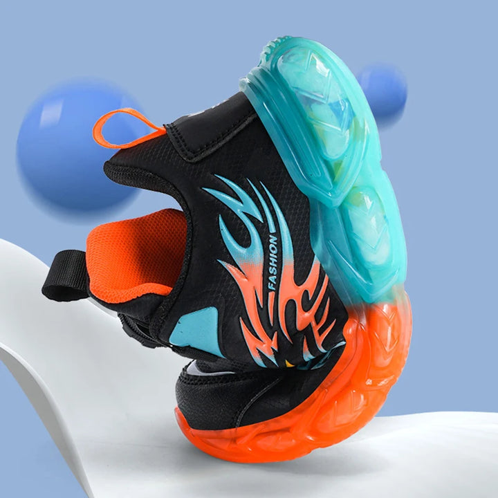 Kids Sneakers Anti-skid Leather for Boys Running Walking Lightweight Orange Casual Children Shoes With Fashion Dragon Pattern