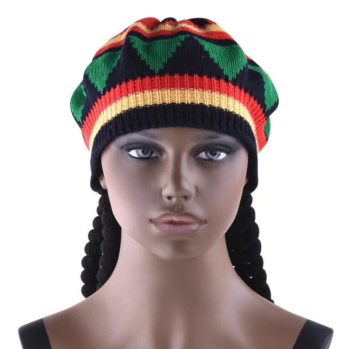 Handmade Crochet Knit False Braid Hat Jamaican Bob Rasta Beanie Cap Dreadlocks Wig Bob Marley Caribbean Fancy Dress Up Headwear