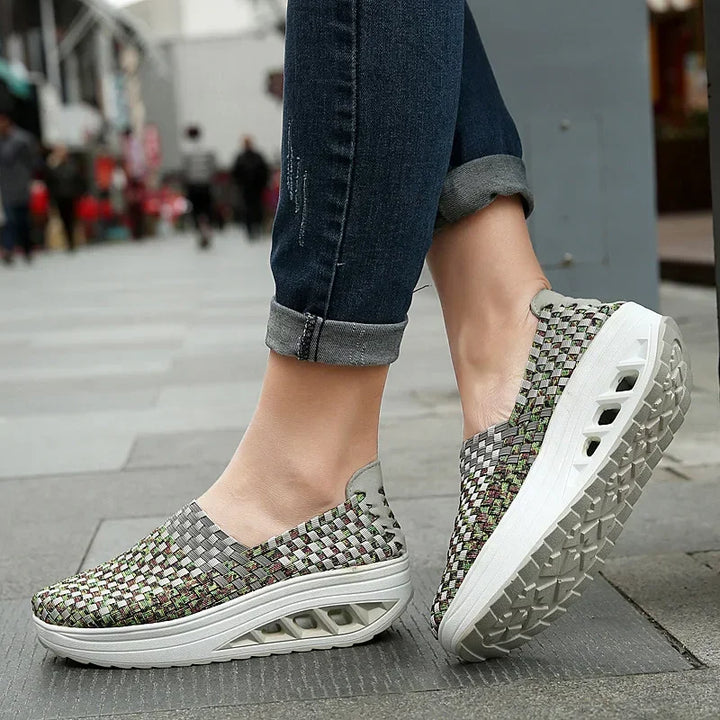 Women Sneakers Casual Wedges Increased Platform Shoes Woman Woven Breathable Sneakers Tenis Shoes Zapatillas Chaussure Femme