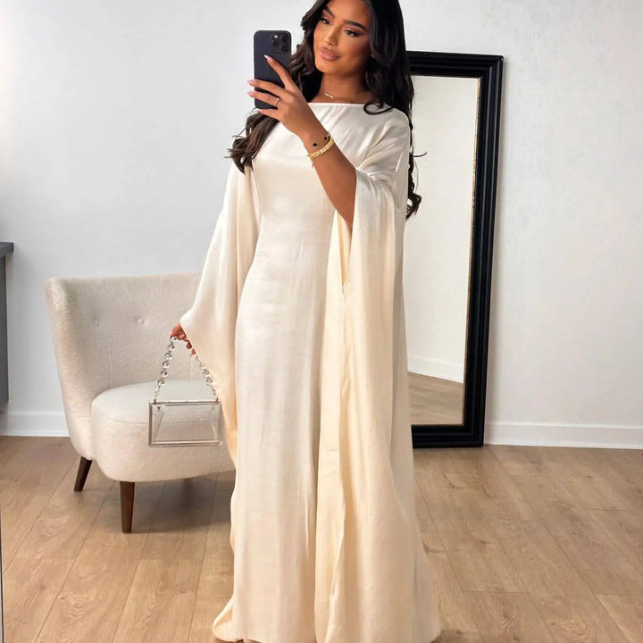 Tossy Autumn Loose Shiny Maxi Dress Butterfly Batwing Long Sleeve Muslim Clothes Party Solid Female Long Dress New