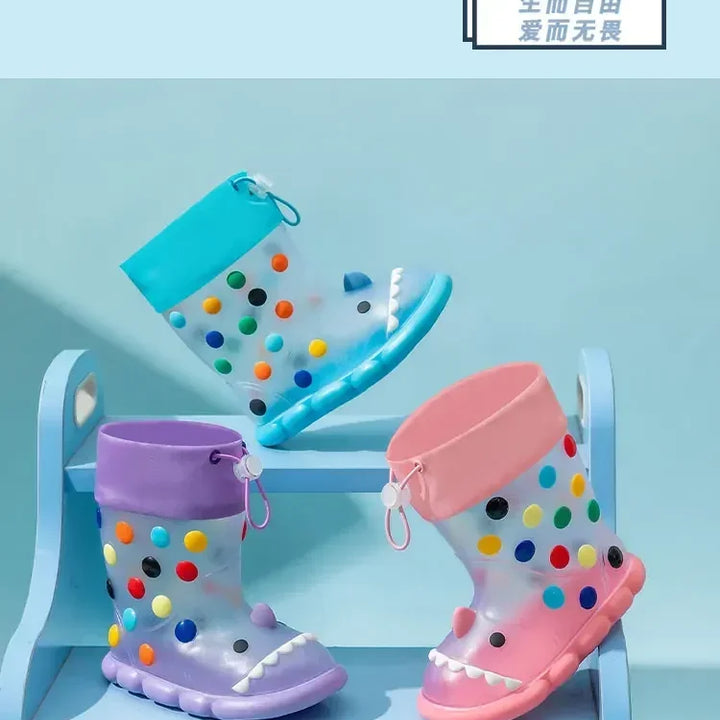 Anti-Slippery Rain Boots Kids Fashion Casual Waterproof Boys Girls Print Cartoon Children PVC Soft Soles Shoes 2025 Summer