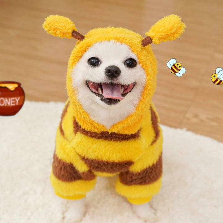1.5-10kg Puppy Pet Clothes Bee Style Plush Costume Cat Pet Clothes Autumn Winter Plush Warm Clothing Dog Clothes For Small Dogs