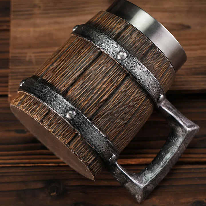 Hot-selling Wooden Barrel Beer mug , Large-capacity  Coffee mug Water bottle ,Tazas de café with stainless steel