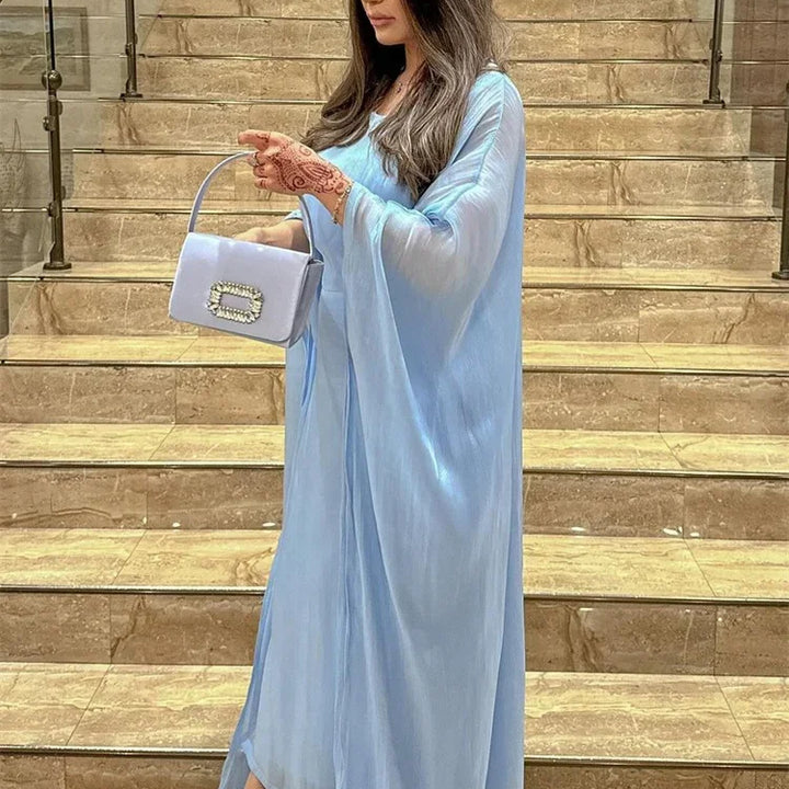Tossy Autumn Loose Shiny Maxi Dress Butterfly Batwing Long Sleeve Muslim Clothes Party Solid Female Long Dress New