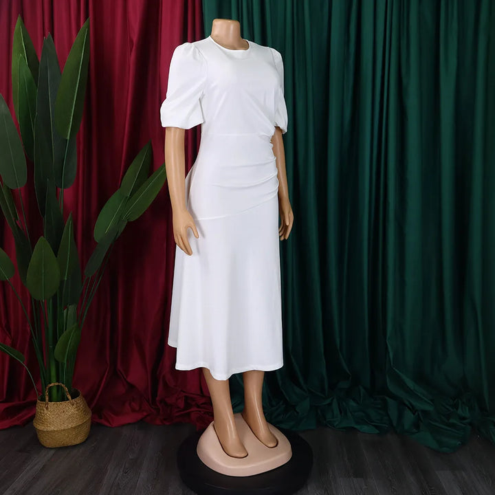 FairyShely Solid Short Sleeve Plus Size Long Dress Women O Neck Large Big Dresses Lady Summer Party Tight Curvy Dress