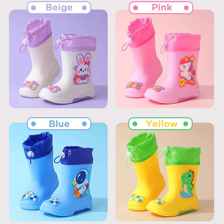 Kids' Mid-Calf Rain Boots Non-slip Durable With A Drawstring To Prevent Water Ingress High-Quality Rubber Waterproof Shoes