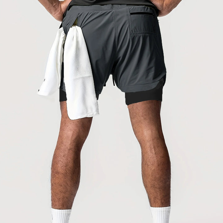 Sports shorts for men, double layered, quarter quick drying, elastic basketball, running training equipment, deep squat fitness,