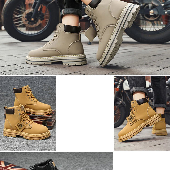 High Top Men's Ankle Boots Designer Luxury Man Motorcycle Boots British Style Leather Boots Brand Lace-Up Men Shoe Botas Hombre