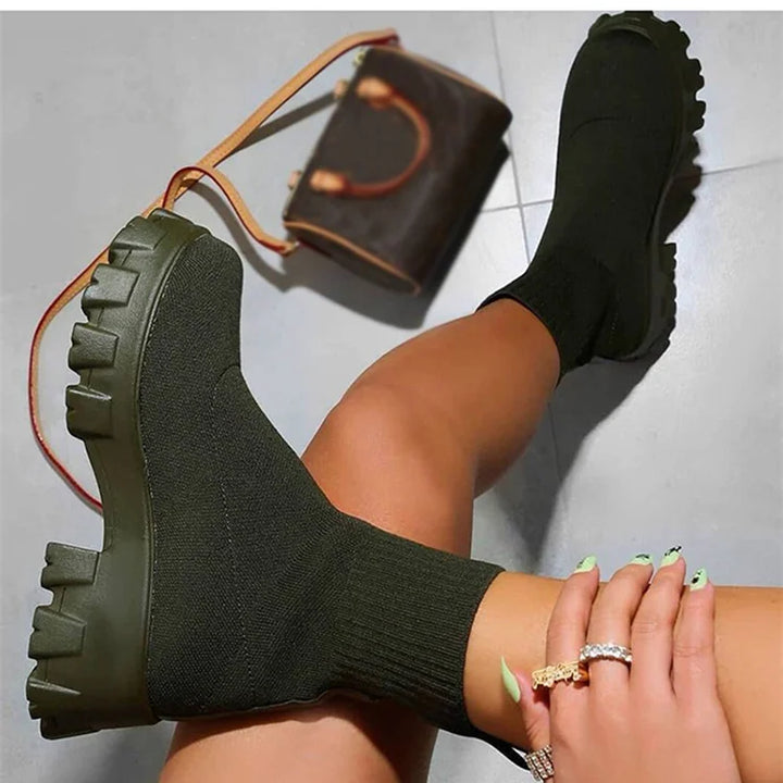 Women Boots Short Knitting Platform Boots Autumn Winter Shoes For Women Ankle Boots Heels White Winter Botas Mujer