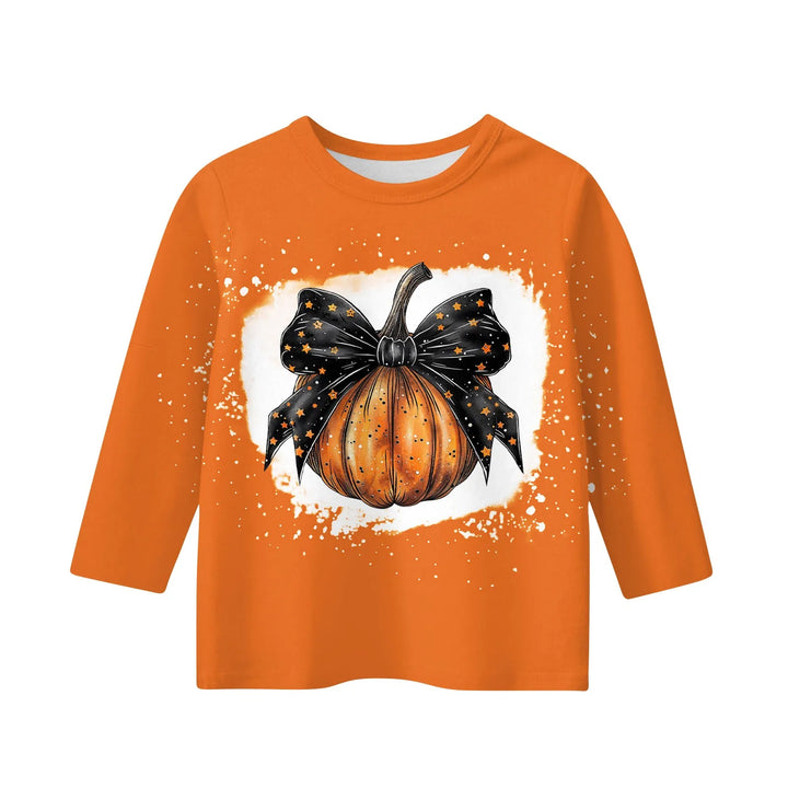New Halloween Theme Cute Girl Printed T-shirt High Quality Three-quarter Sleeve Round Neck Tops Children Festival Birthday Gift