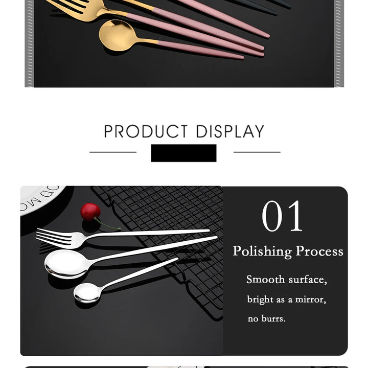 16Pcs Green Gold Dinnerware Stainless Steel Cutlery Set Knife Fork Tea Spoon Dinner Flatware Set Kitchen Silverware Tableware