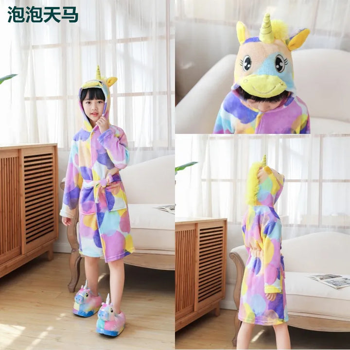 Children Bathrobe For Girls Kigurum Unicorn Pyjamas Kids Colar Fleece Boys Bathrobes Nightgown Baby Sleepwear Hooded Bath Robe