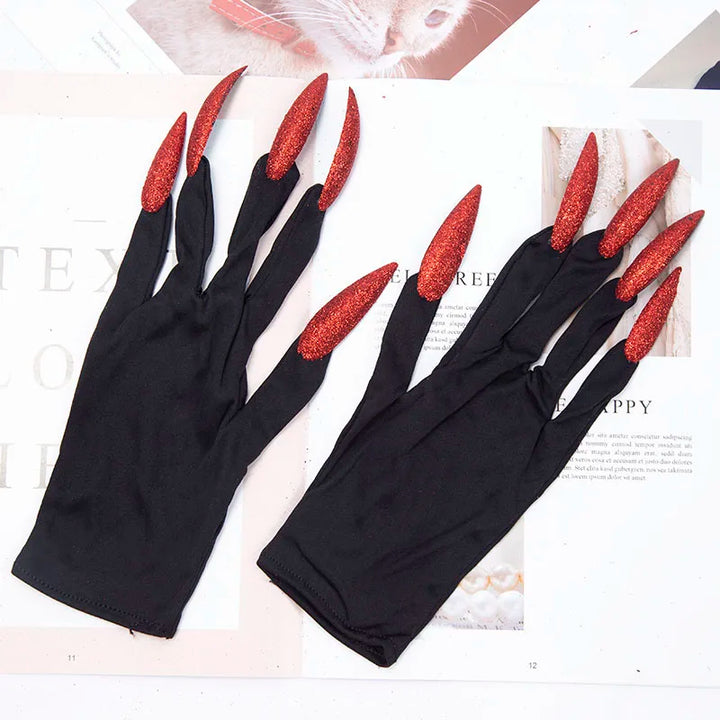 Halloween Gloves Makeup Black Nail Ghost Claw Dress Up Short Gloves Fashion Cosplay Halloween Performance Gloves Accessories