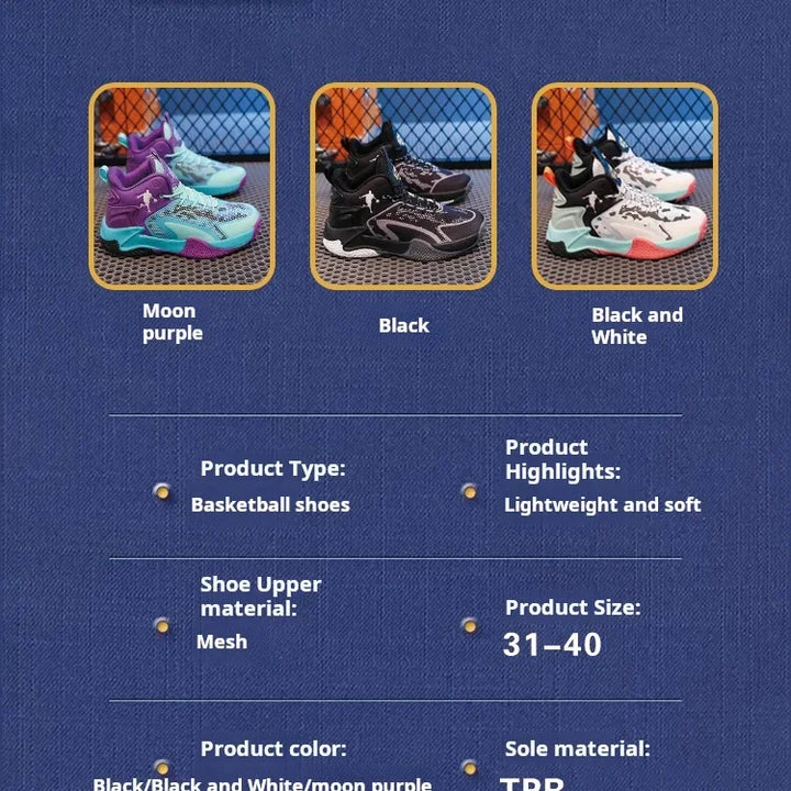 Basketball Shoes Big Kid Non Slip High-top Sport Training Sneakers Childrens Lightweight Outdoor Basketball Boots for Boy Yout