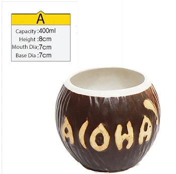 Tiki Mugs Ceramic Hawaiian Luau Party Mugs Drinkware, Cute Exotic Cocktail Glasses, Tiki Bar