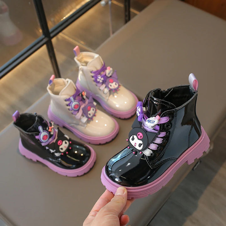 Kids Princess Shoes Cute Kuromi Soft Sole Girls Leather Boots Comfort Non-slip 2025 Autumn Winter New Children Short Boots Sweet