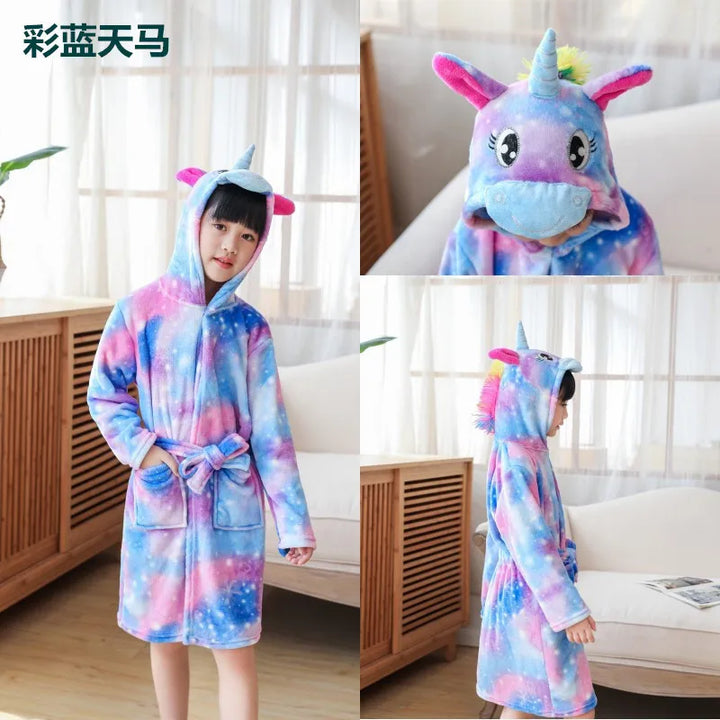 Children Bathrobe For Girls Kigurum Unicorn Pyjamas Kids Colar Fleece Boys Bathrobes Nightgown Baby Sleepwear Hooded Bath Robe