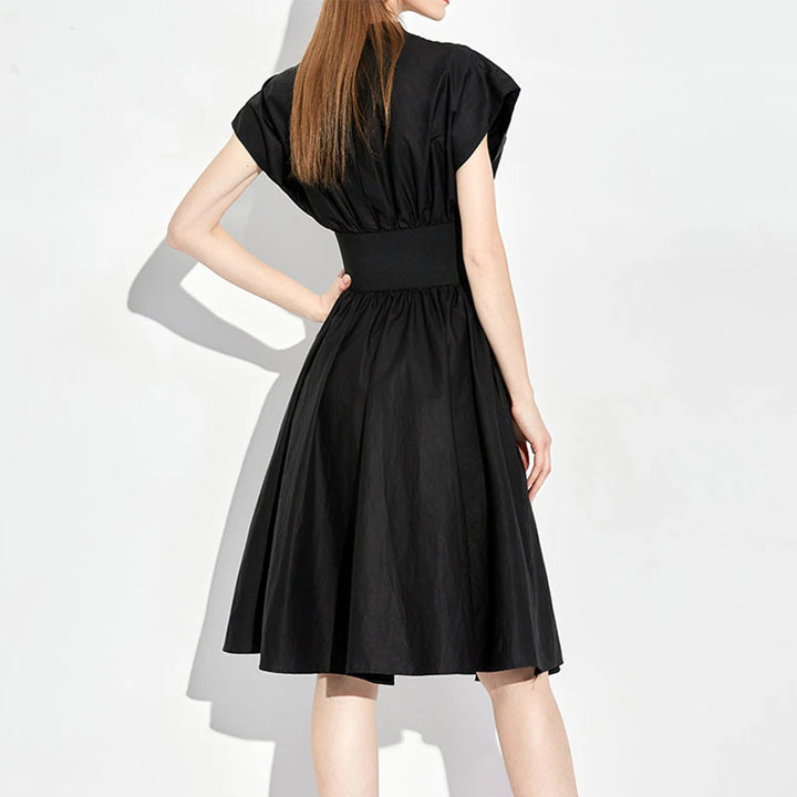 Women's Long Dress  New V-neck Sleeveless High Waist Slim Black.