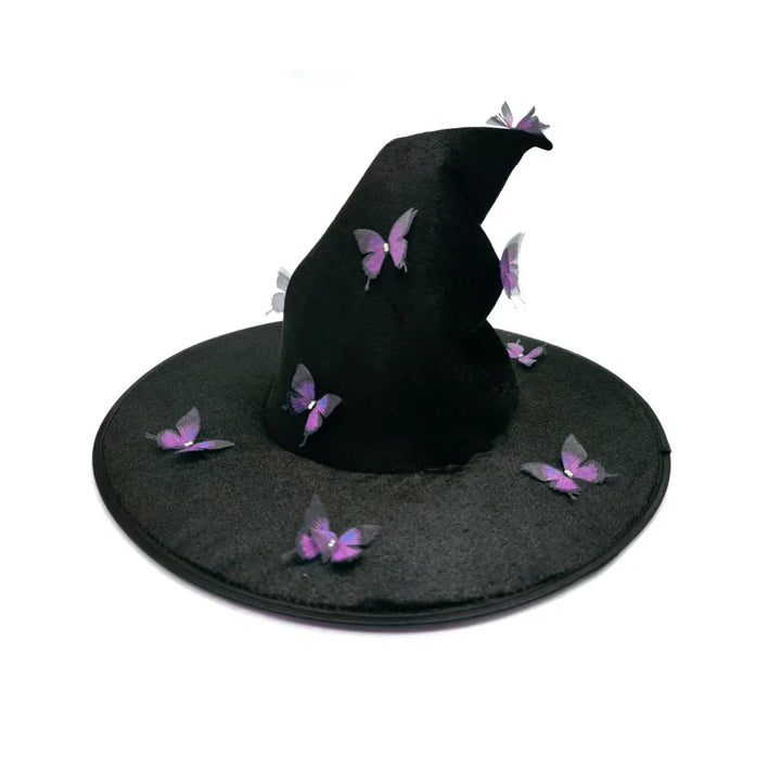 Colorful Halloween Witch Hat Velvet Party Props Butterfly Wizard Cap Cosplay Accessories Halloween Black Cap Dress Up Headgear
