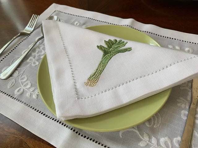 @Vegetable Napkins Hemstitched Embroidery, Linen+Cotton Table Decor, Beetroot, Fennel, Carrot,Home/Airbnb/Banquets/Hotel
