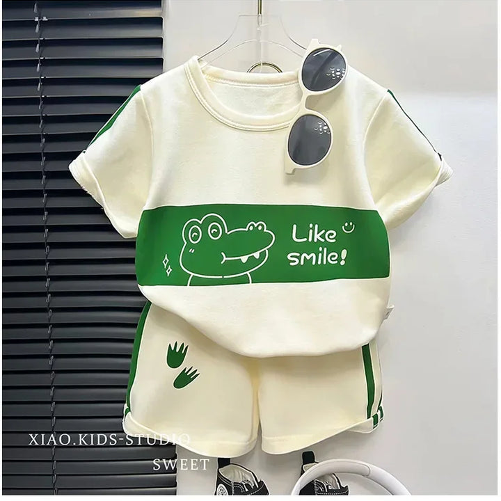Kids Clothes Cotton Set Short Sleeve Suit Baby Girls Boys Set Summer Tops +short Children's Wear 2024 New