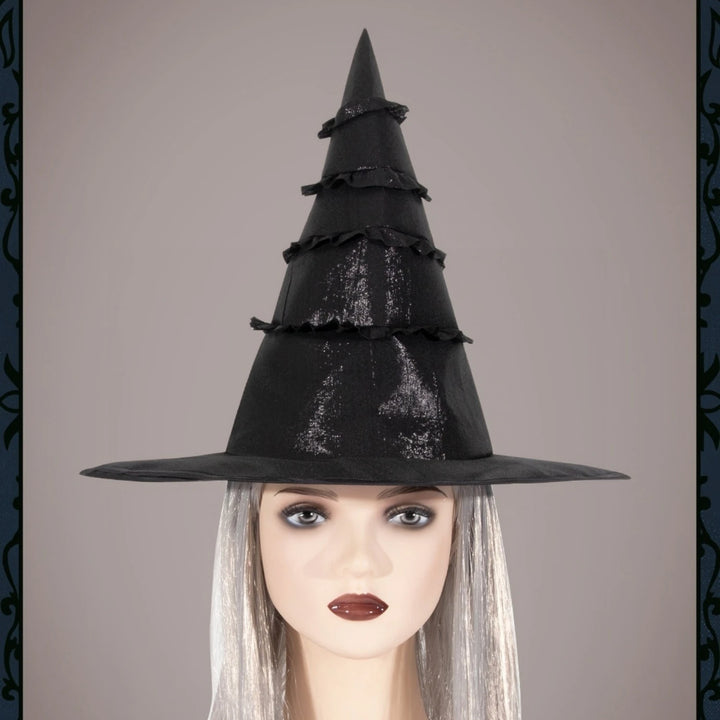 3Pcs Halloween Black Witch Hat With Lace Ruffles – Gothic Dark Sorceress Costume Cap Women Girls Party Cosplay Carnival Decor