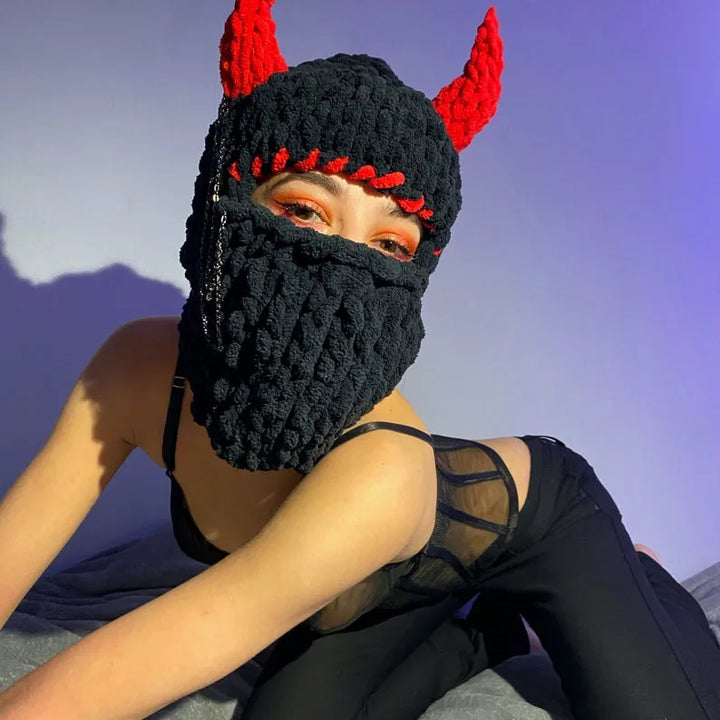 Halloween Funny Rabbit Ears Creative Knitted Hat Beanies Warm Full Face Cover Ski Mask Hat Windproof Balaclava Hat Outdoor Sport