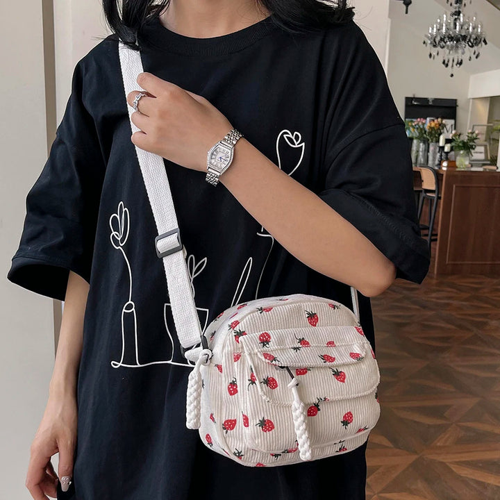 Cute Strawberry Shoulder Bag Casual Zipper Trendy Crossbody Bag Tote Handbag for Women Girls Travel Work Messenger Bag