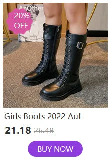 Children's Boots Fashion PU Solid Black Bow Girls Uniform 2025 Spring and Autumn New Kids Fashion Flying Knit School Socks Shoes