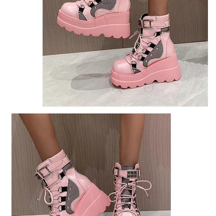 Women's Boots 2024 Autumn Women Ankle Boots Platform Wedges High Heels Short Boots New Fashion Design Zip Cosplay Shoes of Women