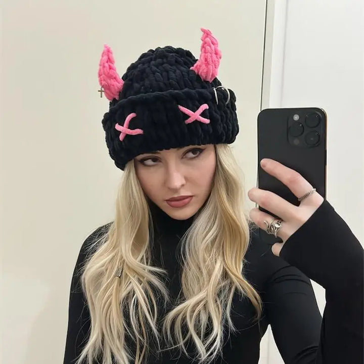Halloween Funny Rabbit Ears Creative Knitted Hat Beanies Warm Full Face Cover Ski Mask Hat Windproof Balaclava Hat Outdoor Sport