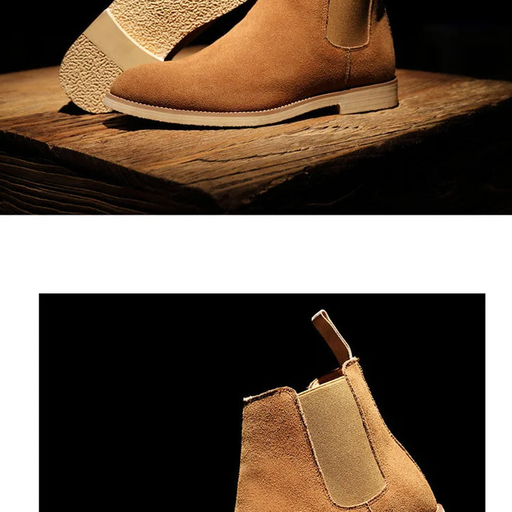 Man Retro Suede Genuine Leather Chelsea Boots Men Fashion Short Ankle Boot Casual British Style High-Top Shoes