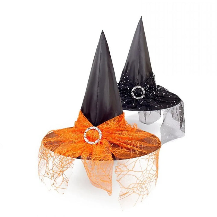 Halloween Witch Hat Decoration Props Reusable Witches Hats Cloth Adult Children Cosplay Hat Prop Party Cosplay Polyester Taffeta