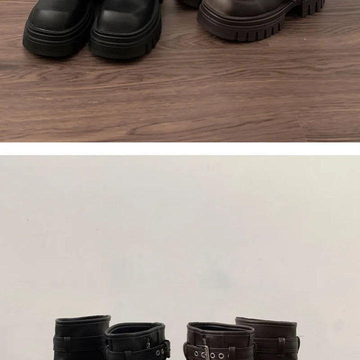 Winter Women Biker Boots Fashion Belt Buckle Ladies Elegant Platform Flats Short Booties Casual Women's Knight Booties