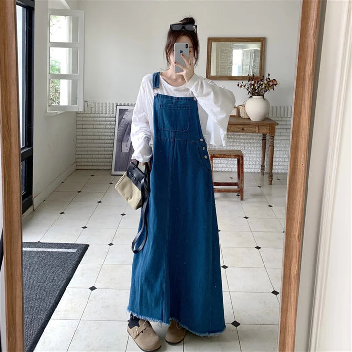 New Large Size Denim Strap Dress Loose and Versatile Sleeveless Long  S-5XL