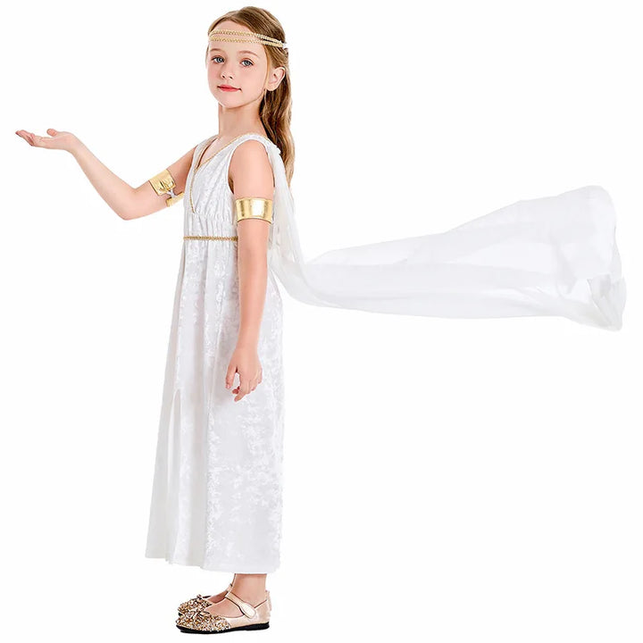 Divinely Elegant!
Flowing white dress with golden details makes this the perfect goddess look for Halloween, carnivals, or school plays. Comfortable, graceful, and magical.
🏛 Includes: Goddess dress + accessories
🎃 Occasions: Halloween, carnival, themed