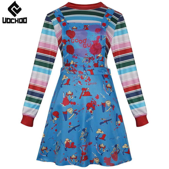 Halloween Baby Ghost Dress Horrible Bloody Dress Movie Cospaly Costume Day of The Dead Two-Piece Set Women Carnival Wear