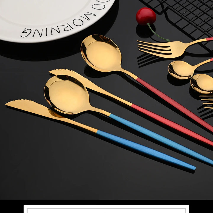 16Pcs Green Gold Dinnerware Stainless Steel Cutlery Set Knife Fork Tea Spoon Dinner Flatware Set Kitchen Silverware Tableware