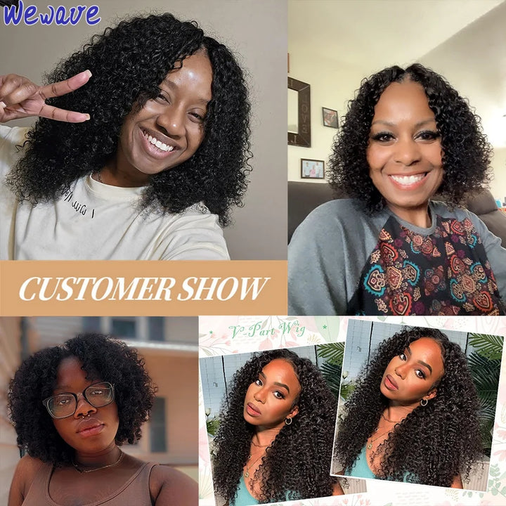 200 Density Kinky Curly V-Part Wig Human Hair No Leave Out Upgrade Deep Wave Curly V Shape Wig No Glue Clip In Half Wigs on Sale