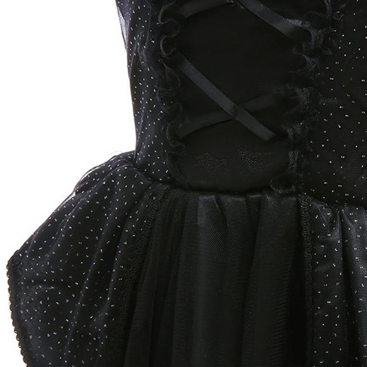 Halloween Costume For Kids Black Witch Dress Luxury Lace Sequin Evil Role Playing Costume Maleficent Dress Up Outfit Ghost Bride