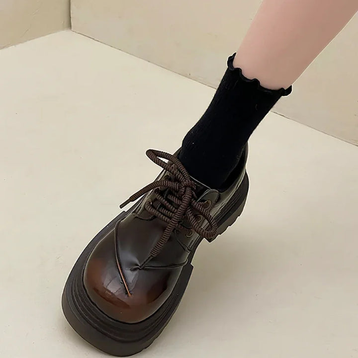 2025 Spring Women JK Mary Jane Shoes Fashion Lace Up Shoes Vintage Platform Elegant Thick Heel Shoes