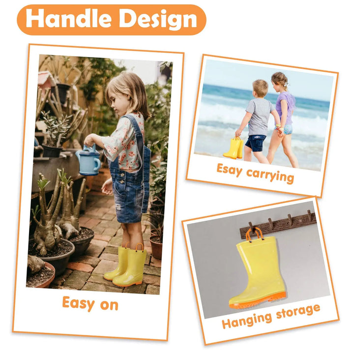 Kidmi Children Rain Boots Girls And Boys Outdoor Non-slip Rubber Rain Shoes Cute Easy Clean Kids Waterproof Boots With Handles