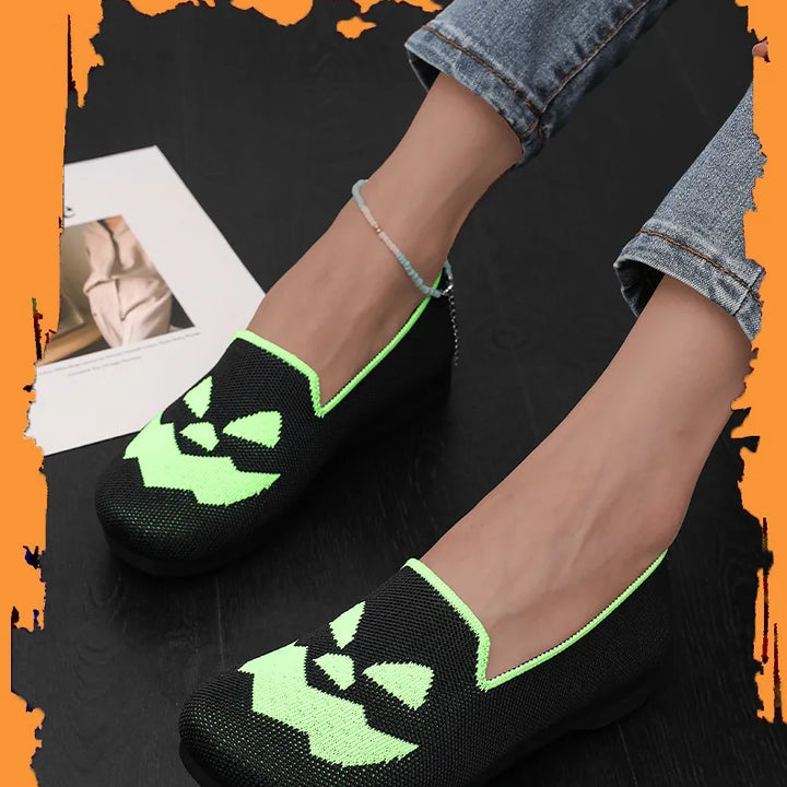 2024 New Women's Shoes Halloween Pumpkin Casual Flat Shoes Single Lightweight, Breathable, Fashionable Cloth Shoes