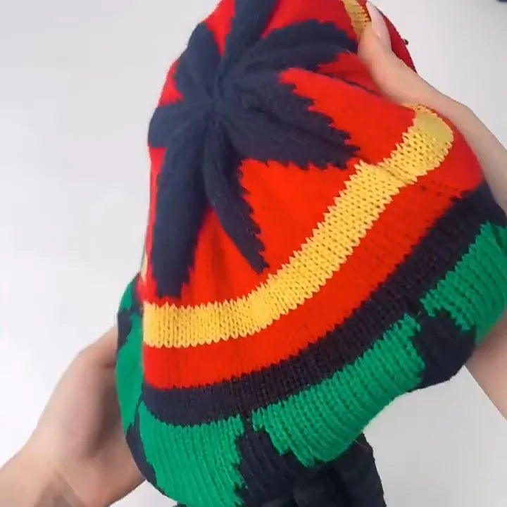 Handmade Crochet Knit False Braid Hat Jamaican Bob Rasta Beanie Cap Dreadlocks Wig Bob Marley Caribbean Fancy Dress Up Headwear