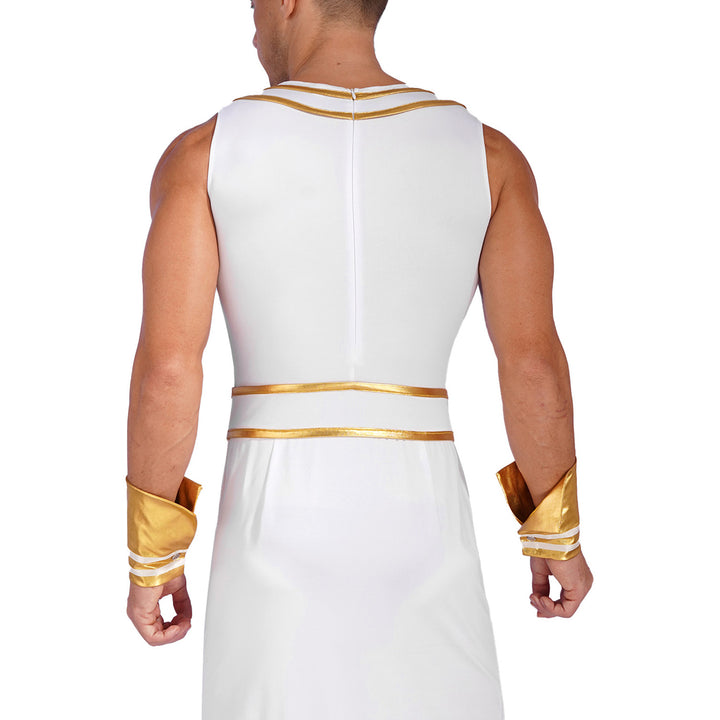 Mens Halloween Egyptian Pharaoh Costume Cosplay Theme Party Ancient Egypt God Robe Dress Greek Rome Spartan Warrior with Cuffs