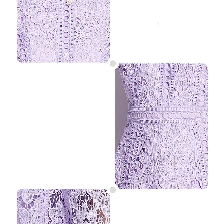 JAMERARY Vintage Holiday Lace Hollow Out Prom Dress For Women's Slim Elegant Short Sleeve Long Dress Female Clothing