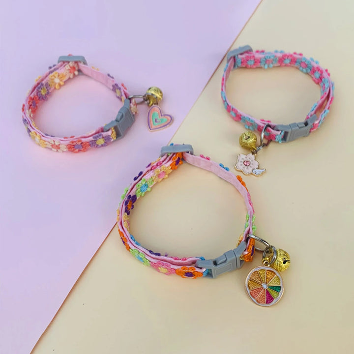 Pet Collar With Bell Cartoon Footprint Colorful Dog Puppy Kitten Collar Adjustable Safety Bell Ring Necklace Pet Accessories 1Pc