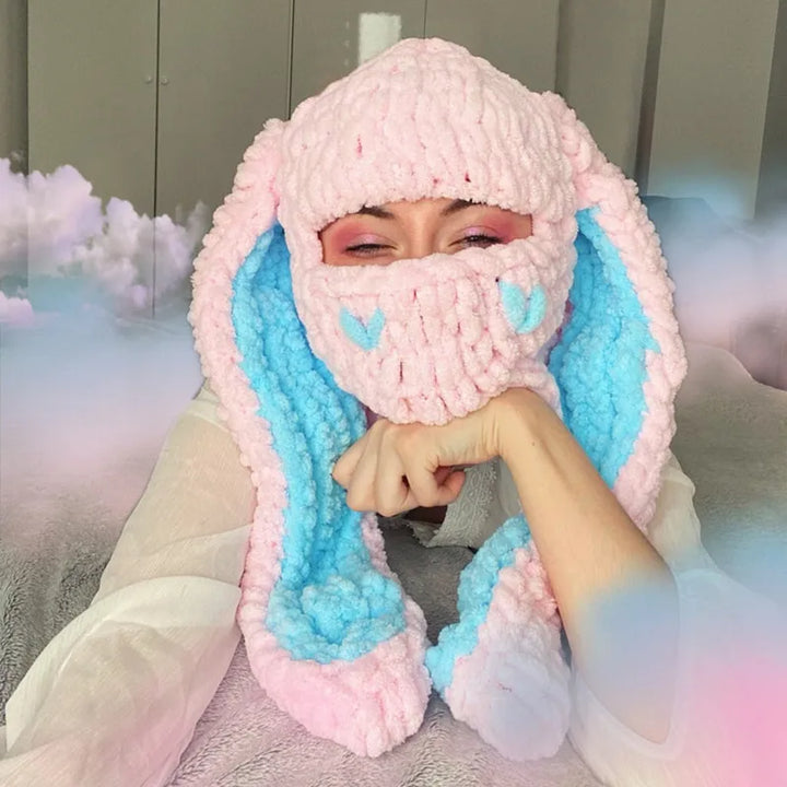 Halloween Funny Rabbit Ears Creative Knitted Hat Beanies Warm Full Face Cover Ski Mask Hat Windproof Balaclava Hat Outdoor Sport
